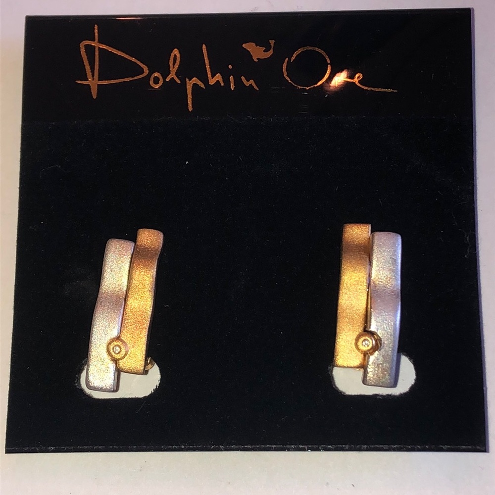 Dolphin Ore Gold Tone and Silver Tone Clip On Earrings - Picture 2 of 5